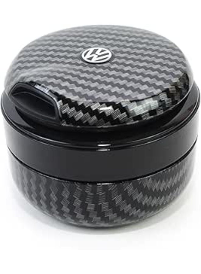 Carbon Car Ashtray with Lid Easy Clean Up with ceramic liner car cup and Blue Led - Volks Wagen - Image 1