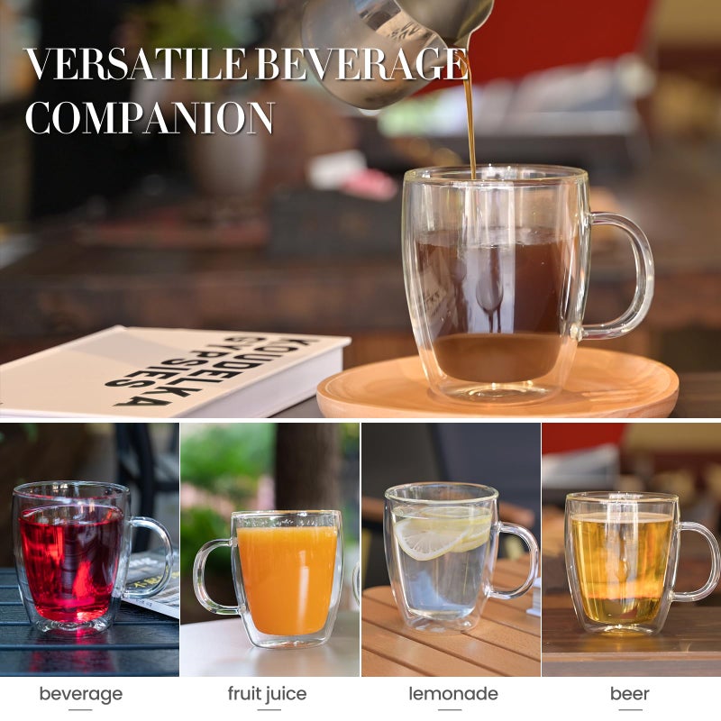 YUNCANG Double Wall Insulated Coffee Mugs, 16 Ounces - Clear Glass, Cappuccino & Latte Cups, Heat Resistant - Image 4
