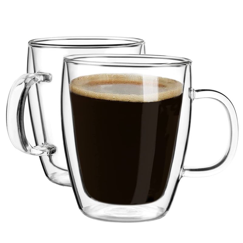 YUNCANG Double Wall Insulated Coffee Mugs, 16 Ounces - Clear Glass, Cappuccino & Latte Cups, Heat Resistant - Image 1