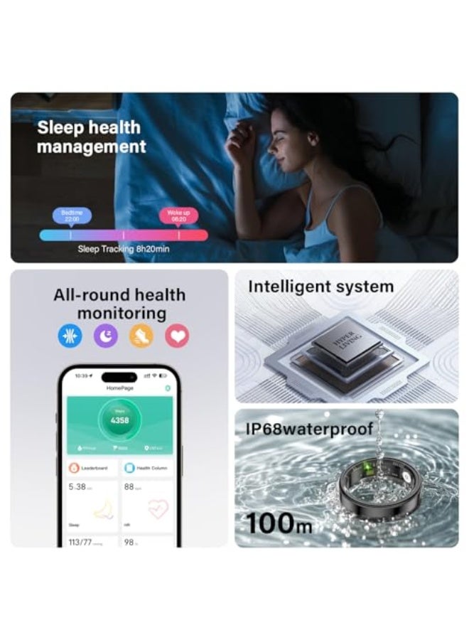 خاتم ذكي لتعقب الصحة، متعقب للياقة البدنية للرجال والنساء، خاتم ذكي مقاوم للماء مع مراقبة النشاط والنوم والصحة والخطوات، تصميم أنيق (أسود، 11) - Image 4