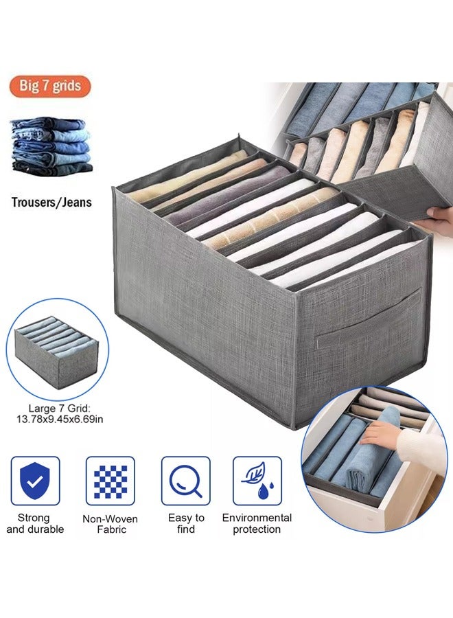 Wardrobe Clothes Organizer, 7 Grids Drawer Dividers for Clothes, Washable Closet Drawer Organizer Clothing Compartment Storage Box for Thin Coats, Jeans, Trousers, Leggings, Sweaters, T-shirts  - Image 1