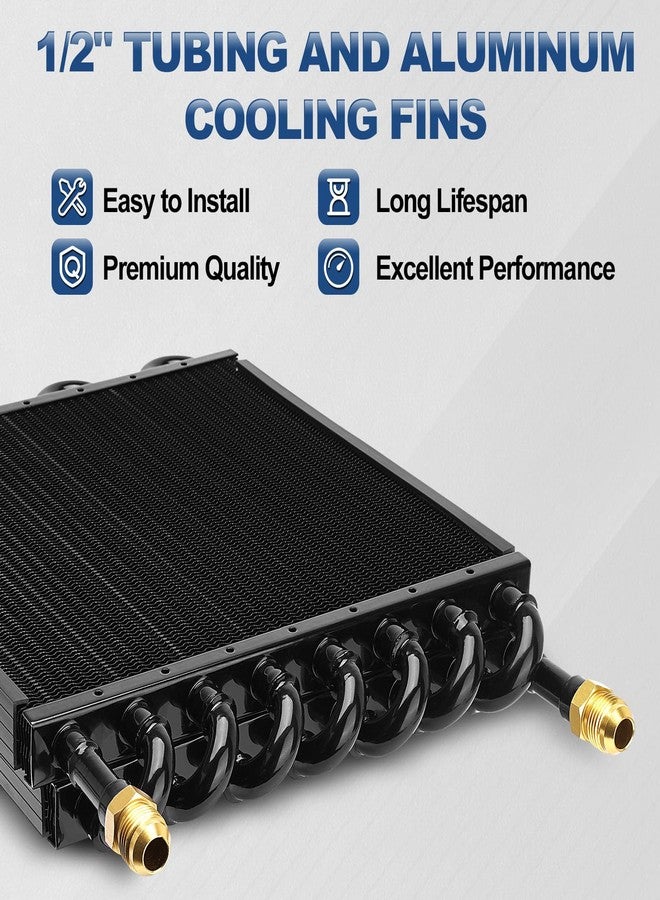 TEMSONE 16 Pass 1/2" Transmission Cooler, 16 Rows 8AN Tube Fin Cooler Air Compressor Aftercooler, Compatible with 1/2" transmission cooler lines Universal Black - Image 5