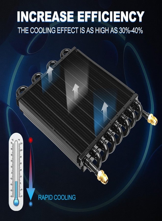 TEMSONE 16 Pass 1/2" Transmission Cooler, 16 Rows 8AN Tube Fin Cooler Air Compressor Aftercooler, Compatible with 1/2" transmission cooler lines Universal Black - Image 3