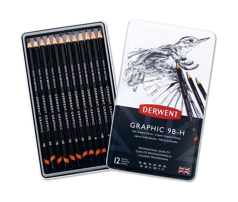Derwent Graphic Soft Graphite Pencils, 9B-H (Set of 12) - Image 1