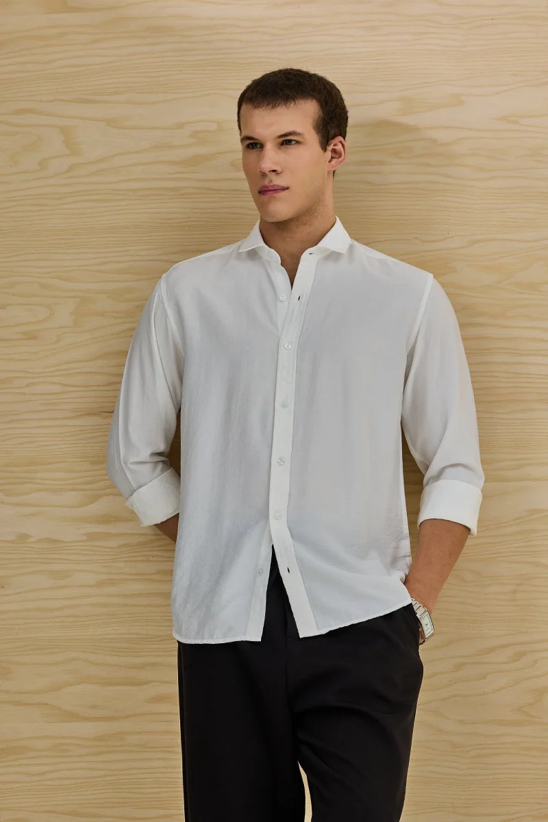 سنيتش Off White Solid Long Sleeve Slim Fit Shirt