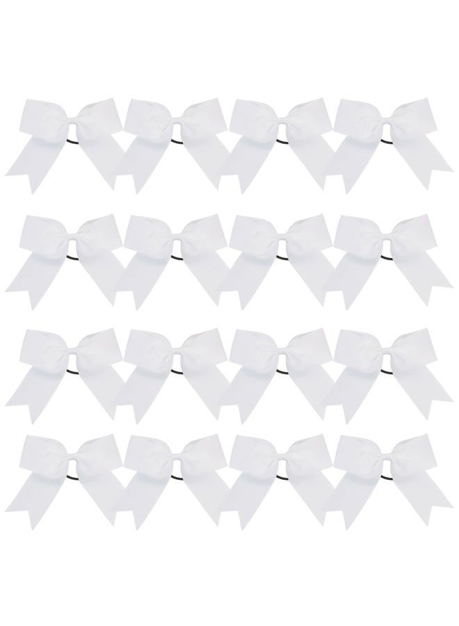 ICObuty Cheer Bows 6 Inch Ponytail Holder Hair Tie 16 Pcs Hair Bow Cheerleader Bows Hair Tie (White) - Image 1