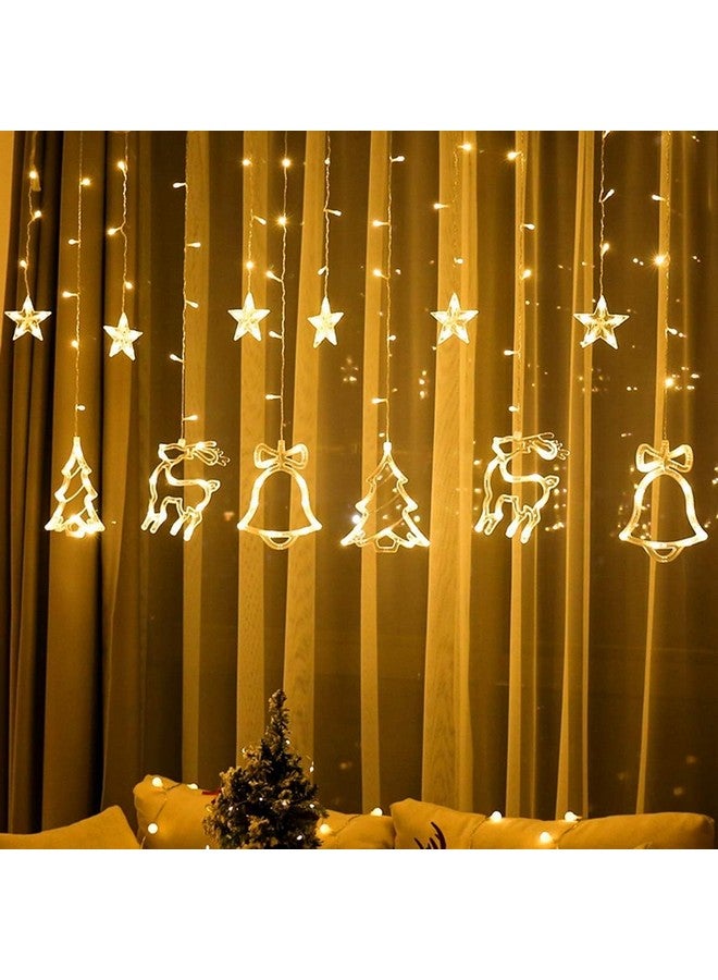 XERGY أضواء ستارة عيد الميلاد LED من XERGY، 138 مصباح LED على شكل نجوم وأجراس رنّة وأضواء شجرة عيد الميلاد للنوافذ 8 أوضاع توصيل، أضواء ستارة خيالية للمنزل، أبيض دافئ - 3 متر، بلاستيك - Image 1