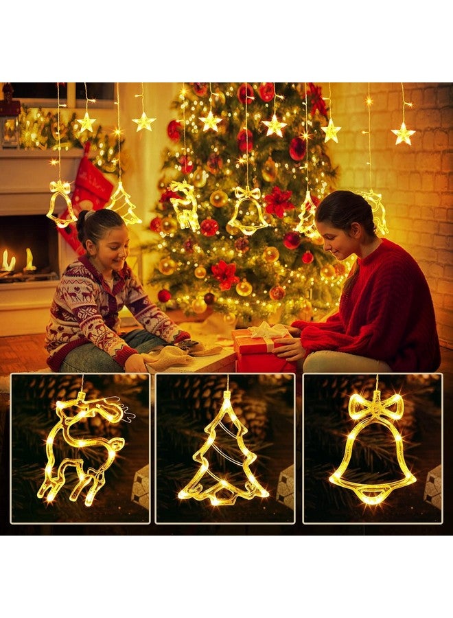 XERGY أضواء ستارة عيد الميلاد LED من XERGY، 138 مصباح LED على شكل نجوم وأجراس رنّة وأضواء شجرة عيد الميلاد للنوافذ 8 أوضاع توصيل، أضواء ستارة خيالية للمنزل، أبيض دافئ - 3 متر، بلاستيك - Image 4