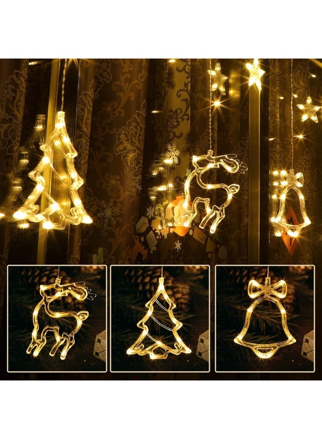XERGY أضواء ستارة عيد الميلاد LED من XERGY، 138 مصباح LED على شكل نجوم وأجراس رنّة وأضواء شجرة عيد الميلاد للنوافذ 8 أوضاع توصيل، أضواء ستارة خيالية للمنزل، أبيض دافئ - 3 متر، بلاستيك - Image 5