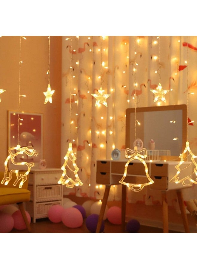 XERGY أضواء ستارة عيد الميلاد LED من XERGY، 138 مصباح LED على شكل نجوم وأجراس رنّة وأضواء شجرة عيد الميلاد للنوافذ 8 أوضاع توصيل، أضواء ستارة خيالية للمنزل، أبيض دافئ - 3 متر، بلاستيك - Image 2
