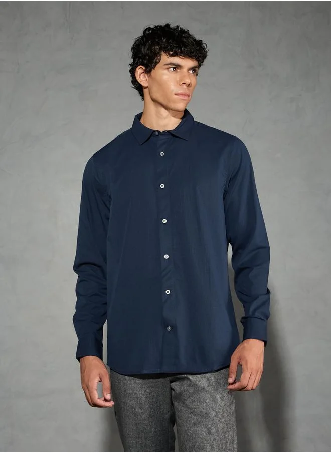 تكنوسبورت Technosport Solid Spread Collar Buttoned Shirt