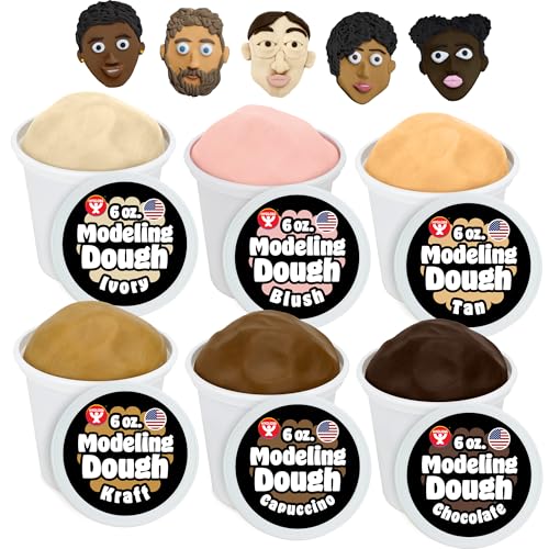 Hygloss Play Modeling Dough for Kids Multicultural Skin Tones Safe NonToxic Sensory Dough for Arts Crafts Play Clay for Toddler Activities Preschool Classroom MustHaves 6 Tubs x 6oz - Image 1