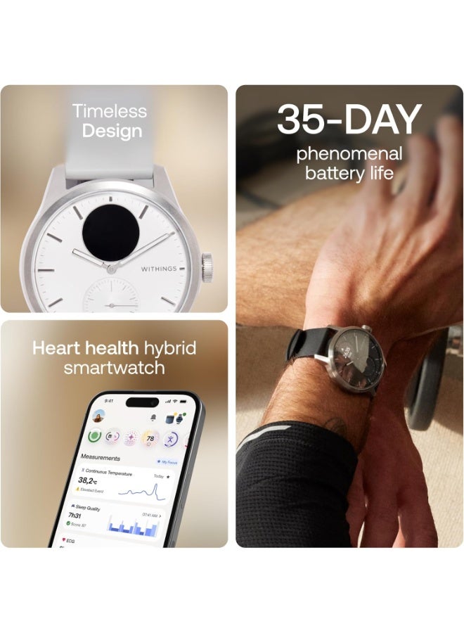 ويذينجز Withings ScanWatch 2 – ساعة ذكية هجينة بمراقبة صحية متقدمة: نبض القلب، تتبع اللياقة، تتبع الدورة الشهرية، وتحليل النوم. بطارية تدوم 30 يوماً. متوافقة مع Android و Apple. مؤهلة لـ HSA/FSA. - Image 2