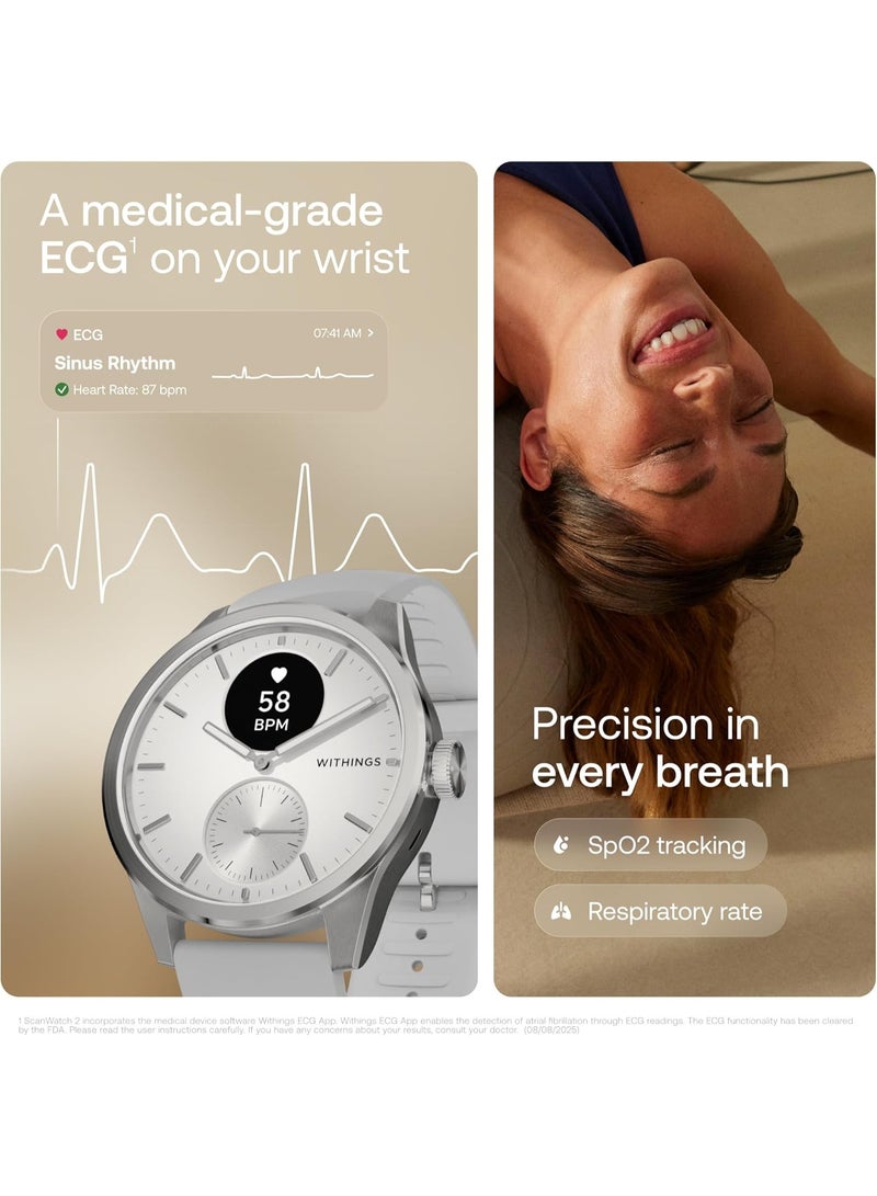 ويذينجز Withings ScanWatch 2 – ساعة ذكية هجينة بمراقبة صحية متقدمة: نبض القلب، تتبع اللياقة، تتبع الدورة الشهرية، وتحليل النوم. بطارية تدوم 30 يوماً. متوافقة مع Android و Apple. مؤهلة لـ HSA/FSA. - Image 5