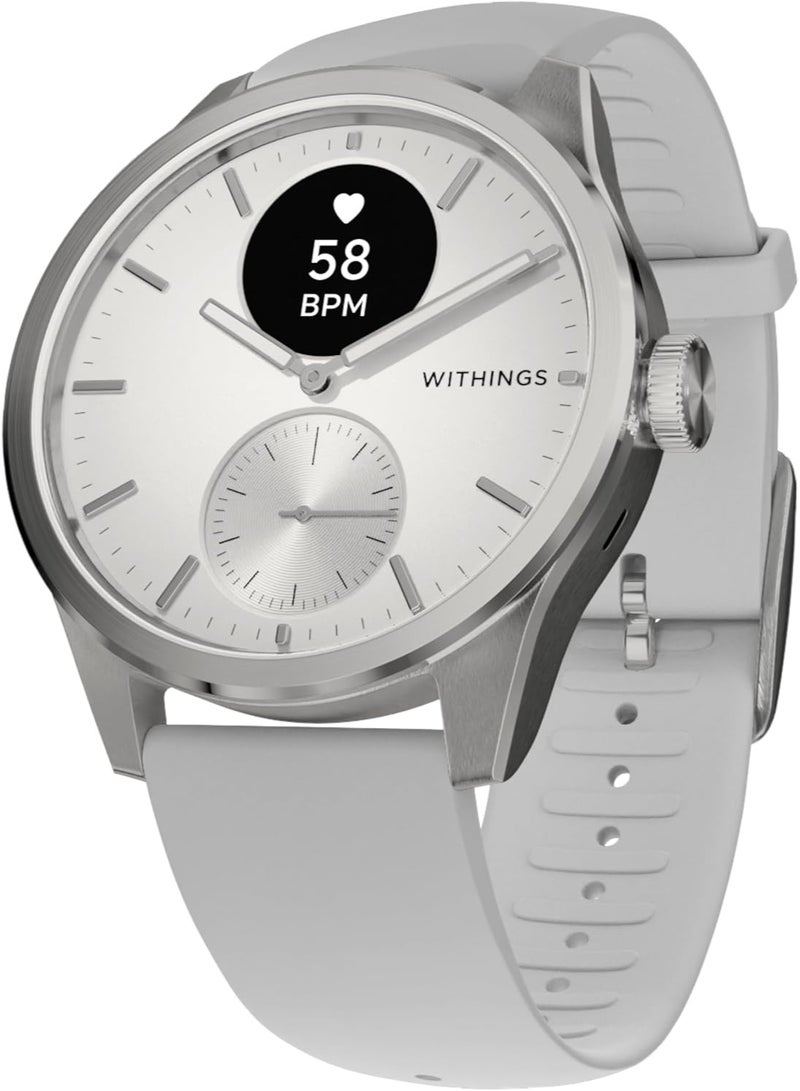 ويذينجز Withings ScanWatch 2 – ساعة ذكية هجينة بمراقبة صحية متقدمة: نبض القلب، تتبع اللياقة، تتبع الدورة الشهرية، وتحليل النوم. بطارية تدوم 30 يوماً. متوافقة مع Android و Apple. مؤهلة لـ HSA/FSA. - Image 1