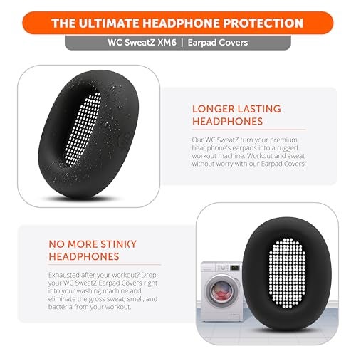 WC SweatZ XM6 – Patented Silicone Earpad Sweat Covers Compatible with Sony WH-1000XM6 by Wicked Cushions | Sweatproof & Easily Washable | Black - Image 4