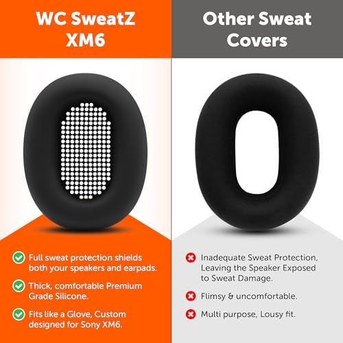 WC SweatZ XM6 – Patented Silicone Earpad Sweat Covers Compatible with Sony WH-1000XM6 by Wicked Cushions | Sweatproof & Easily Washable | Black - Image 3