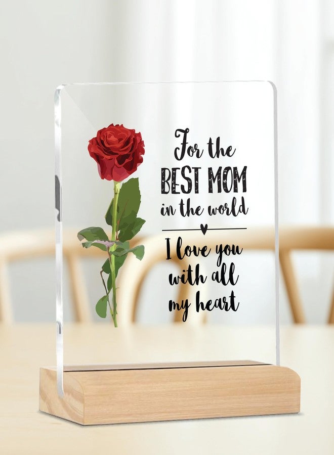 Giftplease Sign Best Mom in The World Quote Plaque With Wood Stand | Mother's Day Gift | Gift for Mom Home Office Desk Decor | (4 X 4 Inches) MP_01 - Image 2