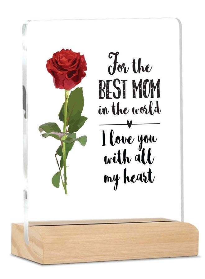 Giftplease Sign Best Mom in The World Quote Plaque With Wood Stand | Mother's Day Gift | Gift for Mom Home Office Desk Decor | (4 X 4 Inches) MP_01 - Image 1