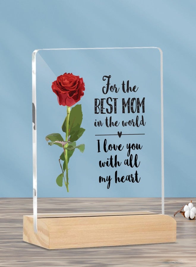 Giftplease Sign Best Mom in The World Quote Plaque With Wood Stand | Mother's Day Gift | Gift for Mom Home Office Desk Decor | (4 X 4 Inches) MP_01 - Image 3
