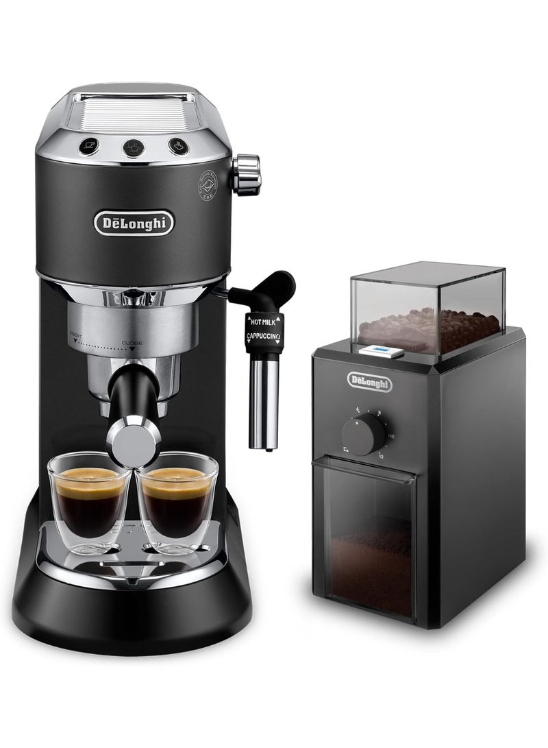 ديلونجي ماكينة إسبريسو ديلونجي ديديكا ستايل EC 685.R - أسود مع مطحنة قهوة كهربائية من ديلونجي بشفرة من الفولاذ المقاوم للصدأ KG79 - Image 1