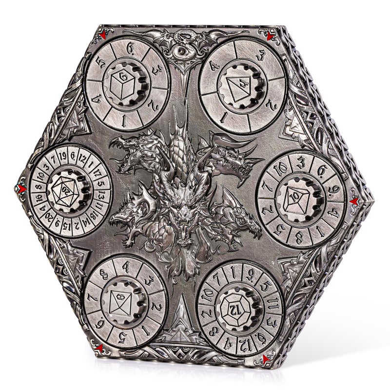 Kabinka DND Dice Set 7 in 1 Metal SpinDial Dice with Storage Bag Portable Celtic Knot DD Dice for D4D6D8D10D12D20 Role Playing Board Games Patina Silver - Image 3