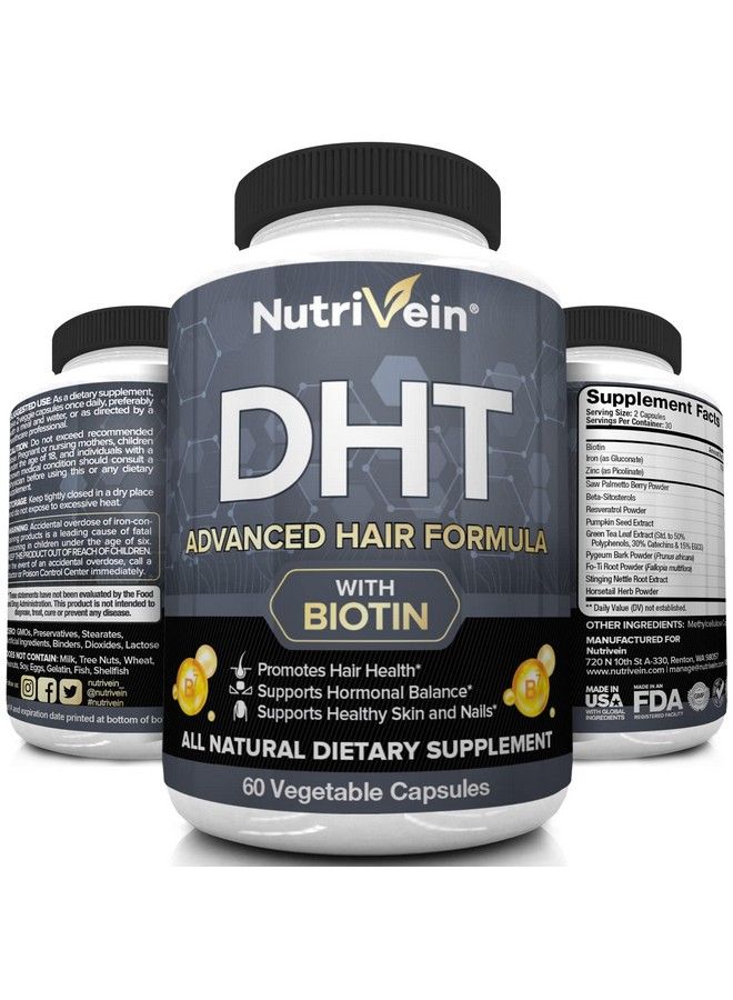 Nutrivein مانع DHT مع البيوتين يعزز نمو الشعر ونمو بصيلات جديدة للرجال والنساء، كمية تكفي لمدة 30 يومًا (60 كبسولة اثنتين يوميًا) - Image 5