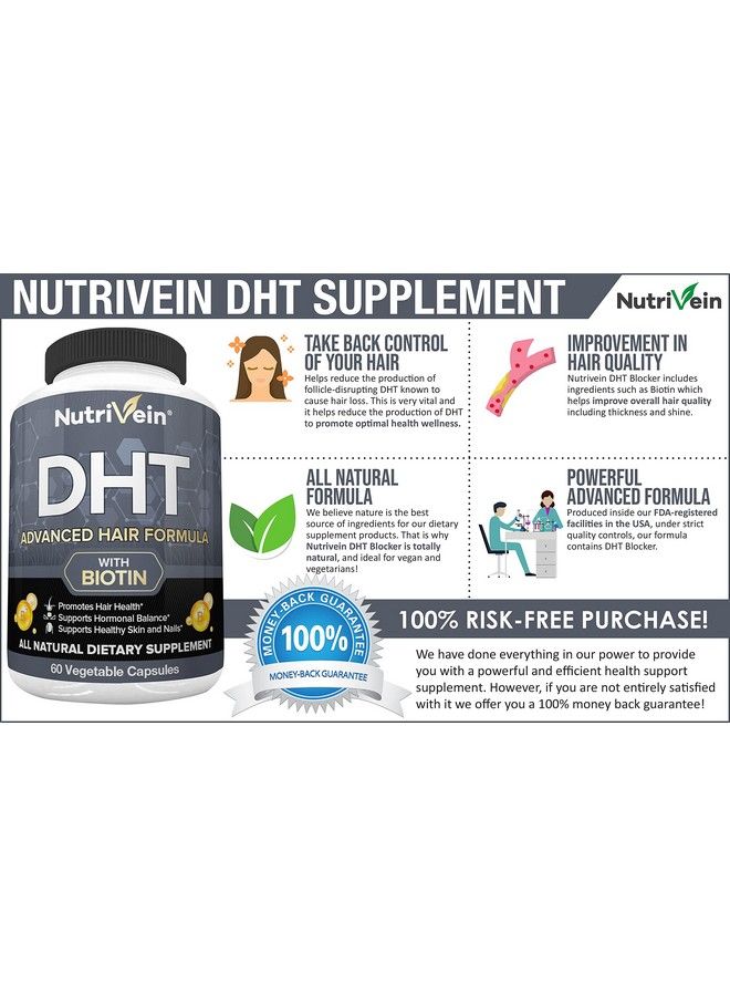 Nutrivein مانع DHT مع البيوتين يعزز نمو الشعر ونمو بصيلات جديدة للرجال والنساء، كمية تكفي لمدة 30 يومًا (60 كبسولة اثنتين يوميًا) - Image 3