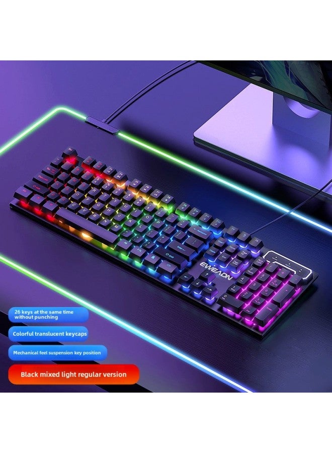 Real Mechanical Feel Keyboard Mouse Suit Wired E-sports Game Special Keyboard Mouse Wireless Computer Desktop-Colour:Mechanical Feel-black Standard Version -no-104 Keys-official Standard - Image 1