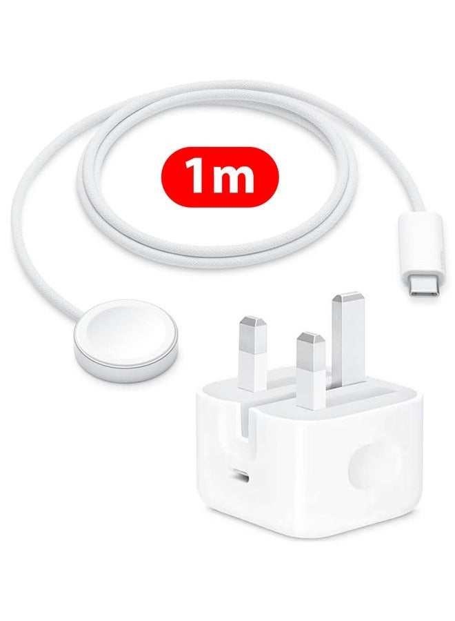CATANES Magnetic Charging Cable for Apple Watch 1m with Adapter, USB-C Fast Wireless Charger, Compatible with iWatch Series 1-10, Ultra 2, SE  - Image 1