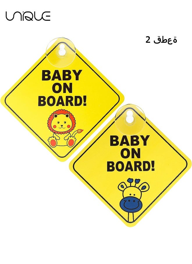 Unique 2 Pcs Baby on Board Car Warning - Baby on Board Sticker Sign for Car Warning with Suction Cups - Baby in Car Sticker for Car Window Cling Reusable Baby on Board Sticker Decal (Giraffe + Lion)  - Image 1