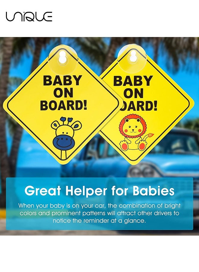 Unique 2 Pcs Baby on Board Car Warning - Baby on Board Sticker Sign for Car Warning with Suction Cups - Baby in Car Sticker for Car Window Cling Reusable Baby on Board Sticker Decal (Giraffe + Lion)  - Image 5