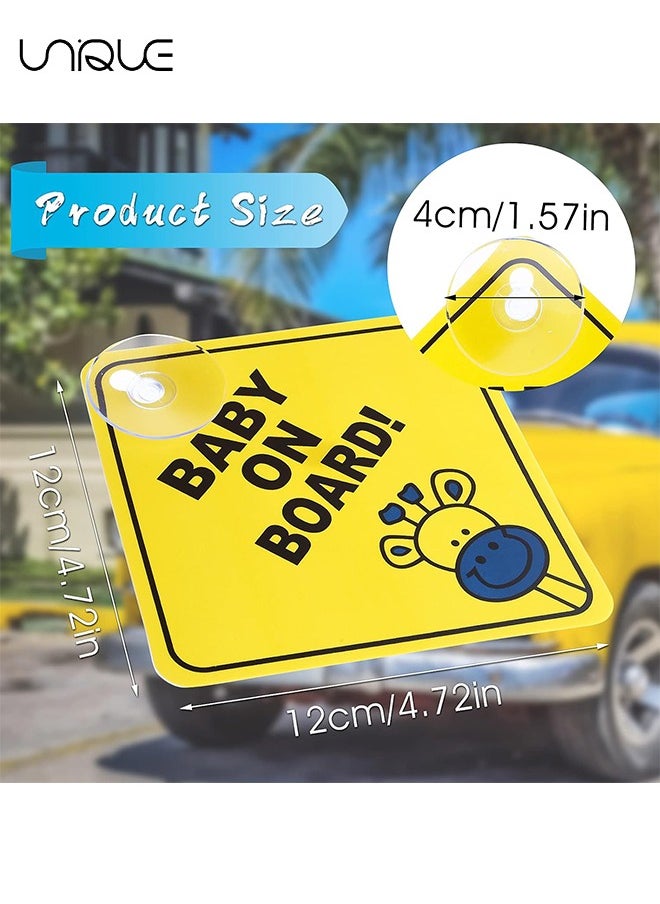 Unique 2 Pcs Baby on Board Car Warning - Baby on Board Sticker Sign for Car Warning with Suction Cups - Baby in Car Sticker for Car Window Cling Reusable Baby on Board Sticker Decal (Giraffe + Lion)  - Image 2