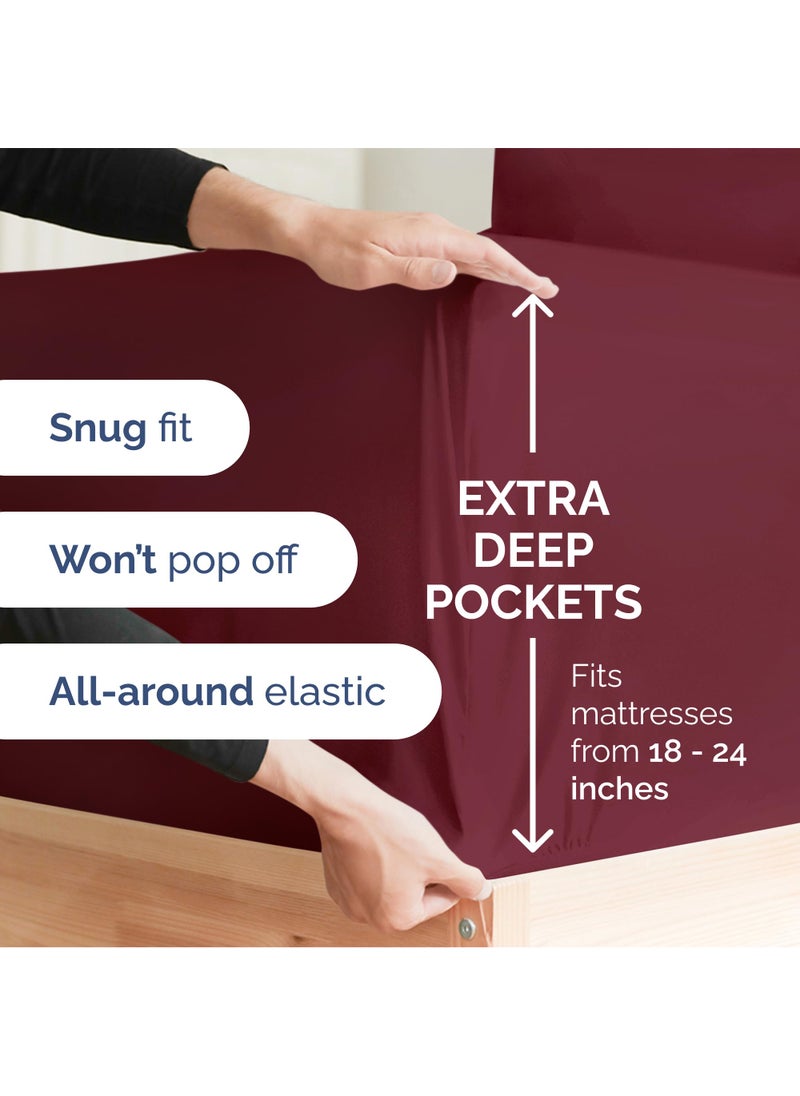 Extra Deep Cal King Sheet Set - 6 Piece Breathable and Cooling Sheets - Hotel Luxury Bed Sheets Set - Easy Fit - Soft  Wrinkle Free and Comfy Sheets Set - Burgundy Sheet Set with Extra Deep Pockets