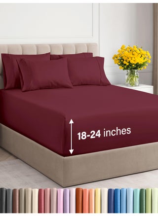 Extra Deep Cal King Sheet Set - 6 Piece Breathable and Cooling Sheets - Hotel Luxury Bed Sheets Set - Easy Fit - Soft  Wrinkle Free and Comfy Sheets Set - Burgundy Sheet Set with Extra Deep Pockets - pzsku/ZAF6ED697D2C634B4A44AZ/45/1749651153/850c833b-b426-420a-a738-91312ef6dfd2