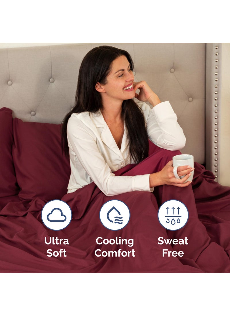 Extra Deep Cal King Sheet Set - 6 Piece Breathable and Cooling Sheets - Hotel Luxury Bed Sheets Set - Easy Fit - Soft  Wrinkle Free and Comfy Sheets Set - Burgundy Sheet Set with Extra Deep Pockets