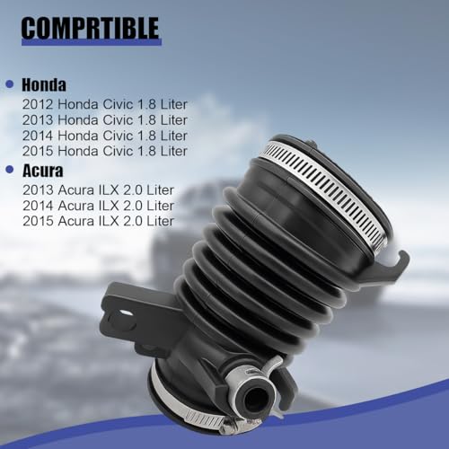 HZEL Car Air Cleaner Intake Hose Tube, OEM#17225-R1A-A01 Rubber Vehicle Engine Filter Air Intake Hose Duct with 3 Clamps, Auto Engine Filter Boot Replacement, Compatible with Civic Ilx - Image 2