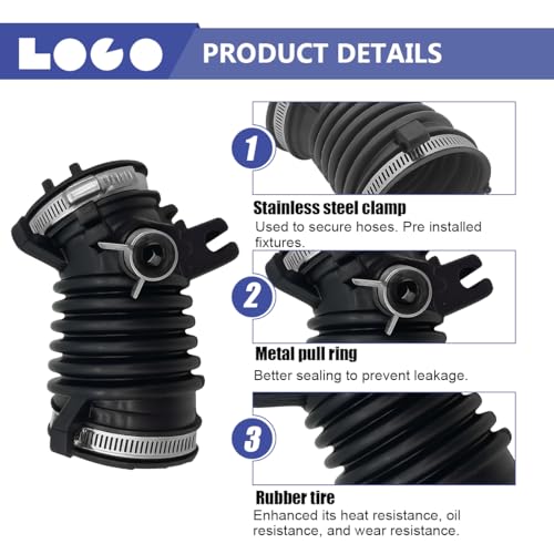 HZEL Car Air Cleaner Intake Hose Tube, OEM#17225-R1A-A01 Rubber Vehicle Engine Filter Air Intake Hose Duct with 3 Clamps, Auto Engine Filter Boot Replacement, Compatible with Civic Ilx - Image 3