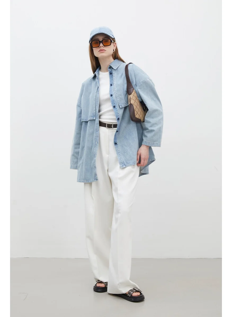 مانوكا Trench Design Denim Jacket Ice Blue