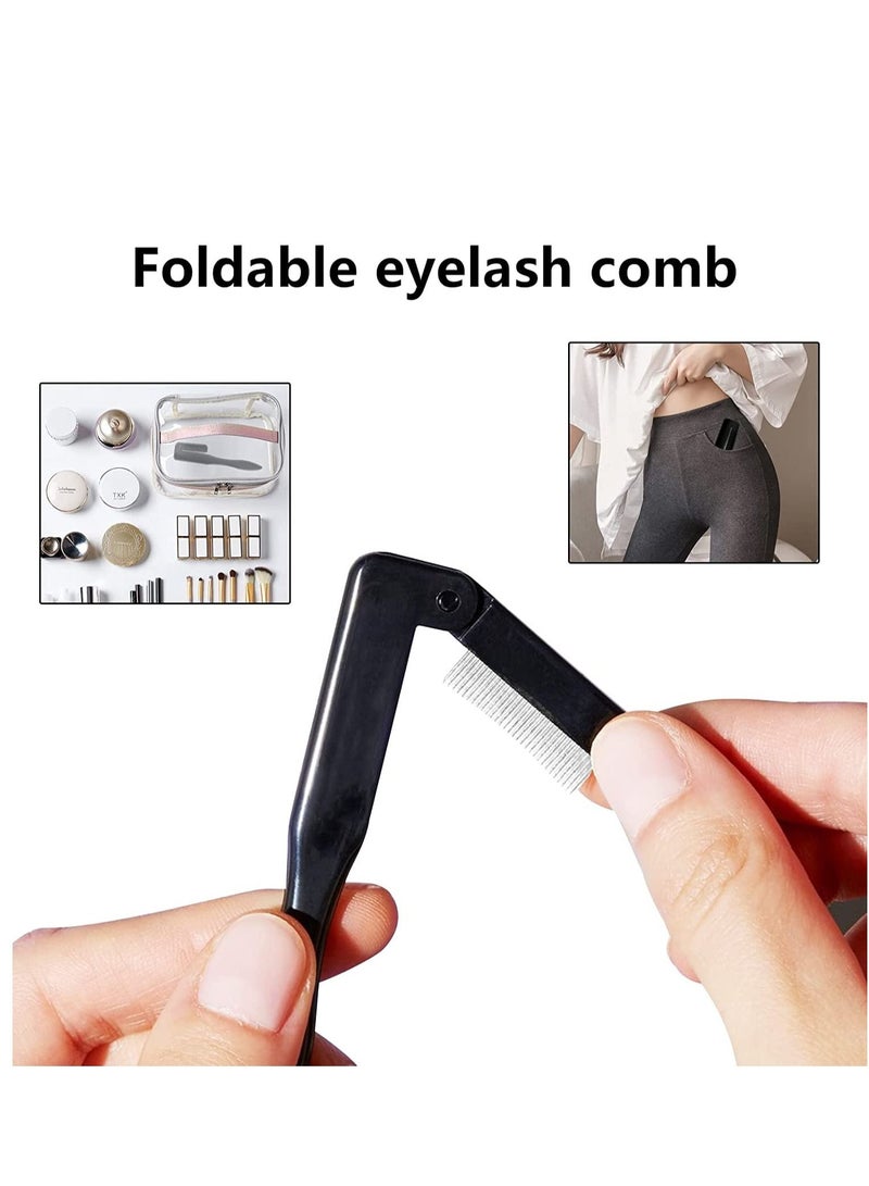Excefore Folding Eyelash Comb, Eyelash Eyebrow Mascara Brush, Lash Brush Separator Tool with Metal Teeth, Black 2 Pack  - Image 4