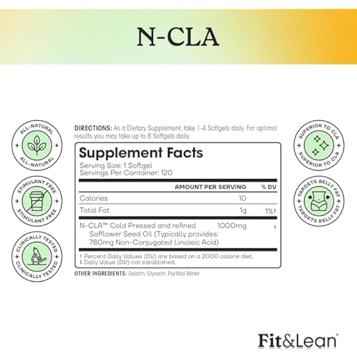 Fit & Lean N-CLA, Weight Loss Supplement, Reduces Belly Fat Better Than CLA, Boost Metabolism, Supports Lean Muscle, Stimulant Free, Non Conjugated Linoleic Acid, 120 Servings (Packaging May Vary) - Image 4