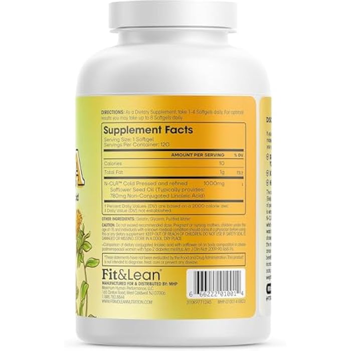 Fit & Lean N-CLA, Weight Loss Supplement, Reduces Belly Fat Better Than CLA, Boost Metabolism, Supports Lean Muscle, Stimulant Free, Non Conjugated Linoleic Acid, 120 Servings (Packaging May Vary) - Image 3
