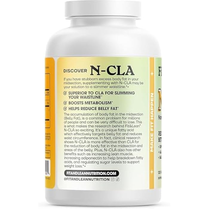 Fit & Lean N-CLA, Weight Loss Supplement, Reduces Belly Fat Better Than CLA, Boost Metabolism, Supports Lean Muscle, Stimulant Free, Non Conjugated Linoleic Acid, 120 Servings (Packaging May Vary) - Image 2