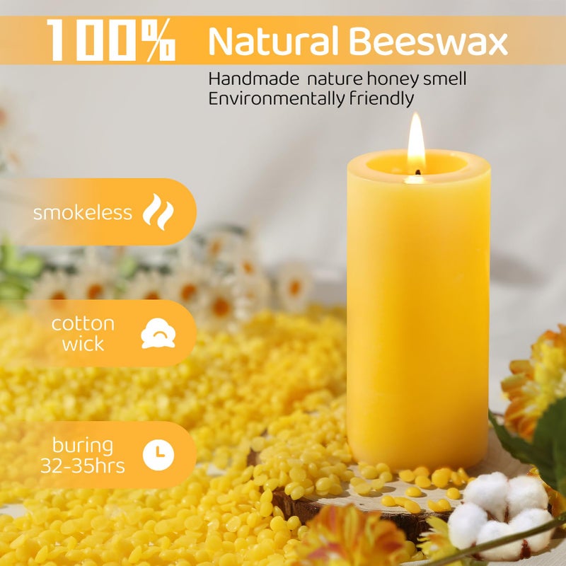 MAKALONE 6 Pack Natural Beeswax Pillar Candles,100% Pure Beeswax Candles-210 Hours Long Burning,Organic Bees Wax Candles for Home,Paryer,Parties,Unscented Dripless Smokeless Beeswax Candle Bulk 2x4in - Image 4