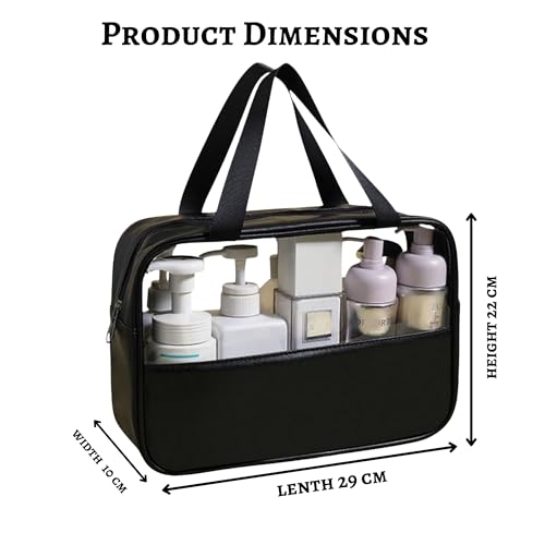 Gowloz Transparent Cosmetic Bag with Handle – PU Leather & Clear PVC Toiletry Travel Organizer Pouch for Makeup, Toiletries, Gym & Daily Use (Pack of 1) - Image 4