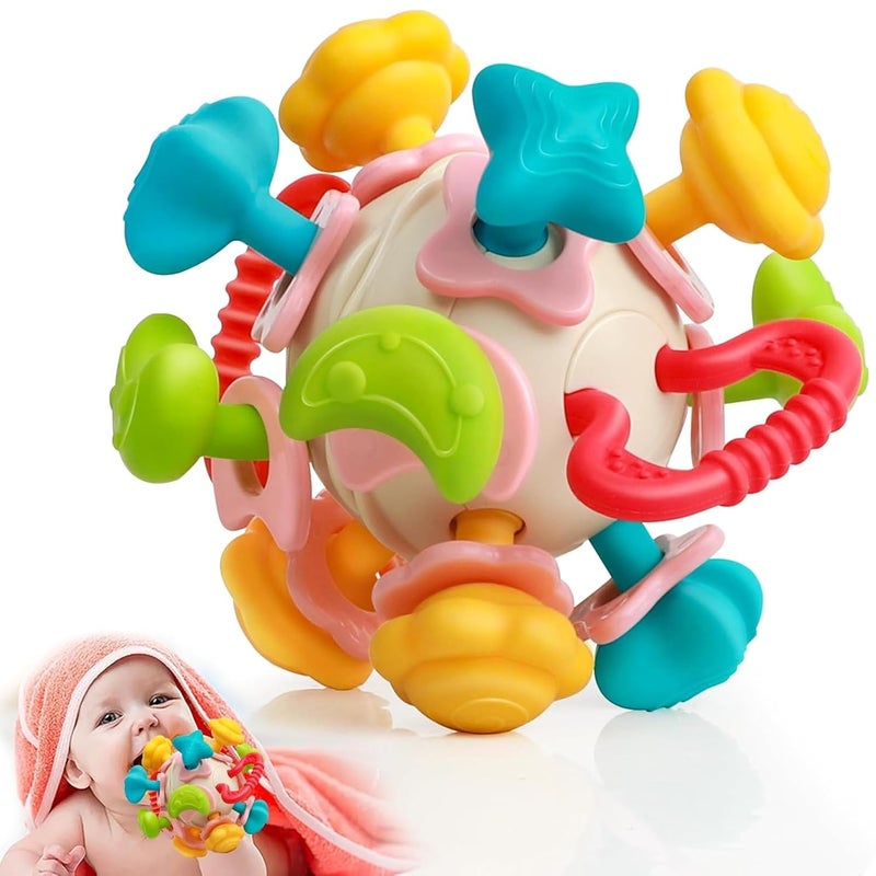 Kidology Silicone Space Ball Baby Teether - Sensory Toy for Boys and Girls, Newborn & Infant Rattle Toys, Montessori Learning Developmental Toddler Toys Suitable for Babies 6+ Months, Multicolor - Image 1