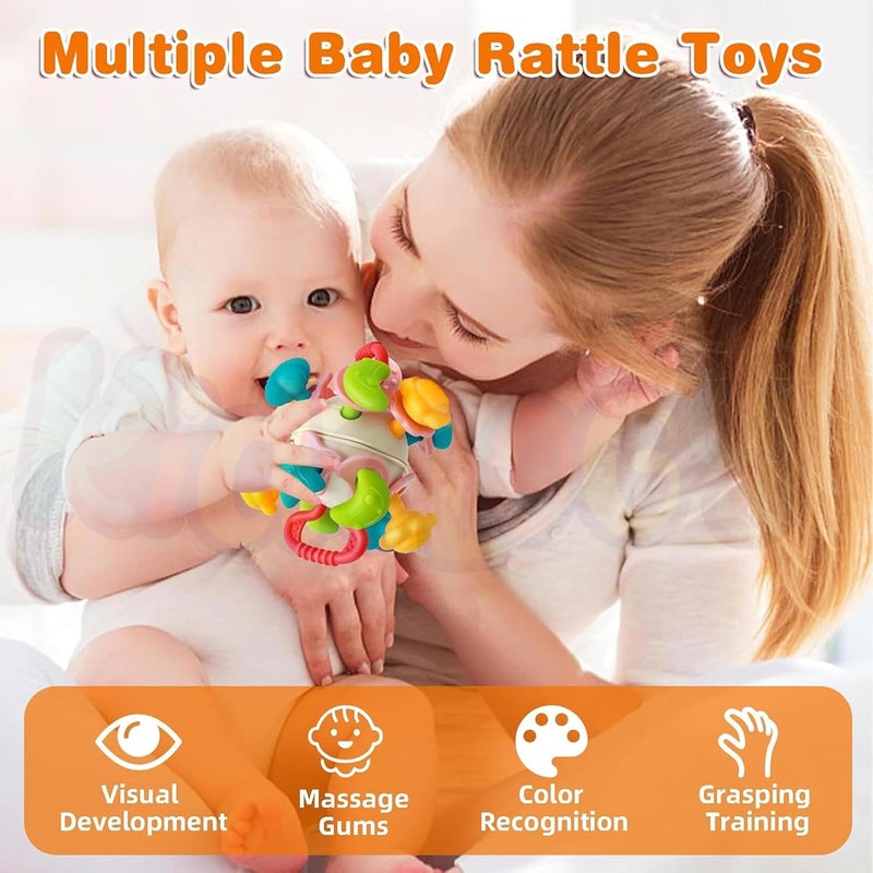Kidology Silicone Space Ball Baby Teether - Sensory Toy for Boys and Girls, Newborn & Infant Rattle Toys, Montessori Learning Developmental Toddler Toys Suitable for Babies 6+ Months, Multicolor - Image 5