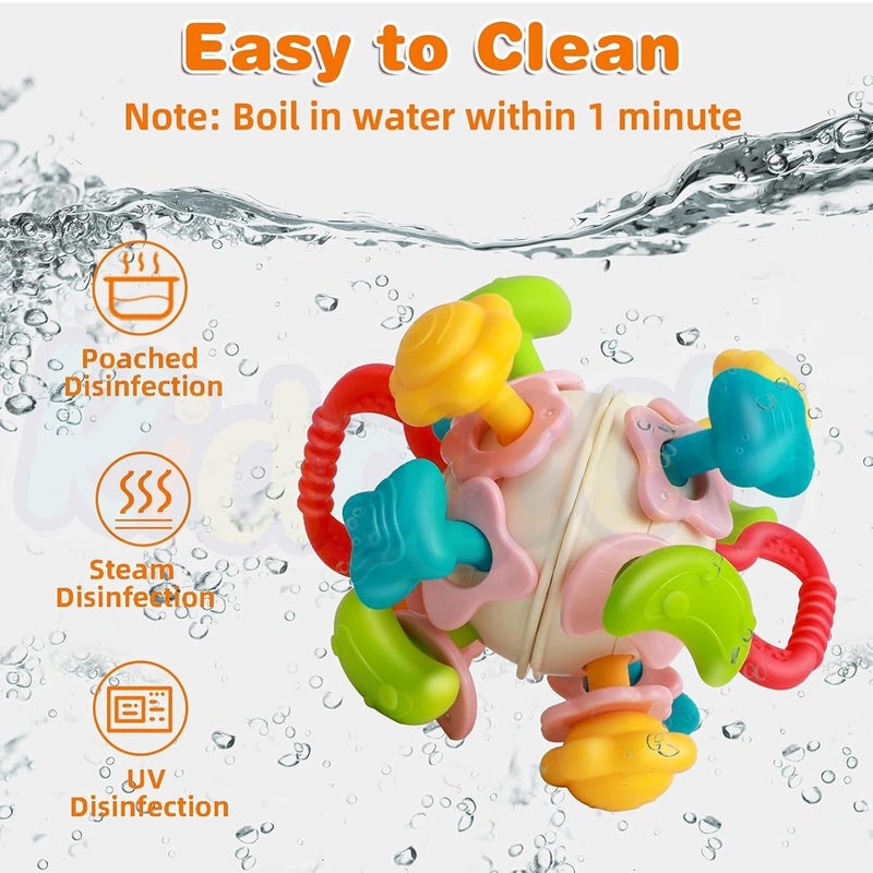 Kidology Silicone Space Ball Baby Teether - Sensory Toy for Boys and Girls, Newborn & Infant Rattle Toys, Montessori Learning Developmental Toddler Toys Suitable for Babies 6+ Months, Multicolor - Image 3