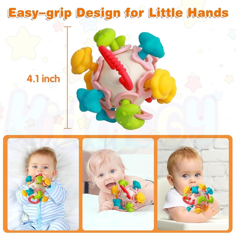 Kidology Silicone Space Ball Baby Teether - Sensory Toy for Boys and Girls, Newborn & Infant Rattle Toys, Montessori Learning Developmental Toddler Toys Suitable for Babies 6+ Months, Multicolor - Image 2