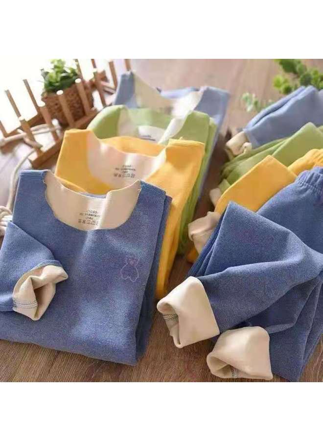 مجموعة ملابس داخلية حرارية بدون خياطة للأطفال مع جانب AB، ملابس وسراويل خريفية من الفرو المزدوج الجوانب لكل من الأولاد والبنات - Image 2